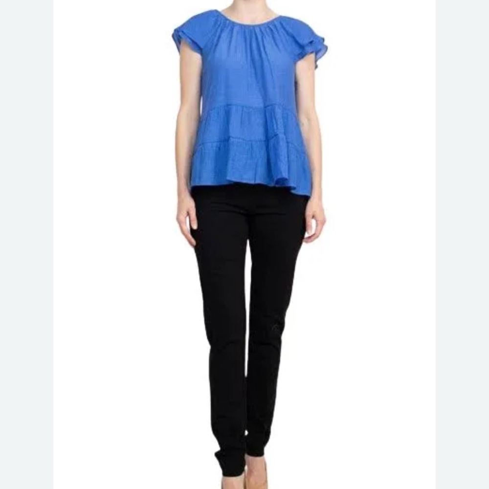 Women's Counterparts Scoop Neck Cap Sleeve Ruched Rayon Top